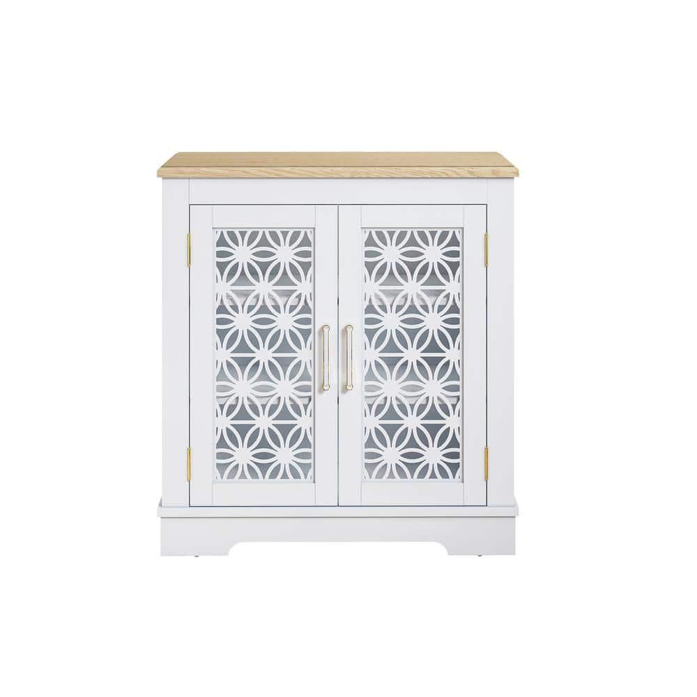 30" Storage Sideboard Buffet Cabinet White - Home Essentials: Rustic Bohemian Style, Adjustable Shelves, Tempered Glass Doors