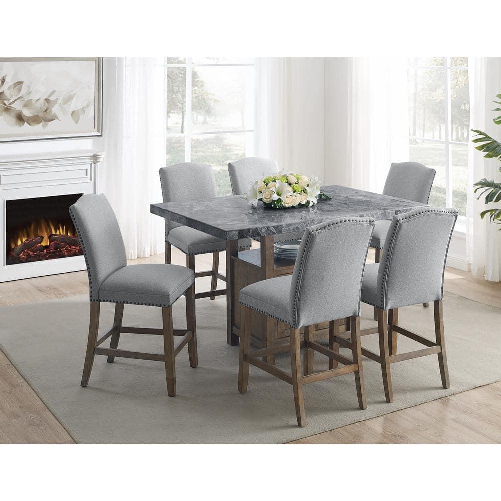 7pc Grayson Marble Counter Dining Set Gray/Driftwood - Steve Silver Co.