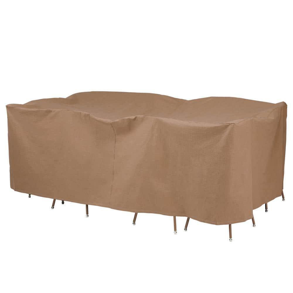 Duck Covers Essential Rectangular/Oval Table Cover & Chair Set Cover - Water Resistant Outdoor Furniture Cover, 109"L x 84"W x 32"H, Latte