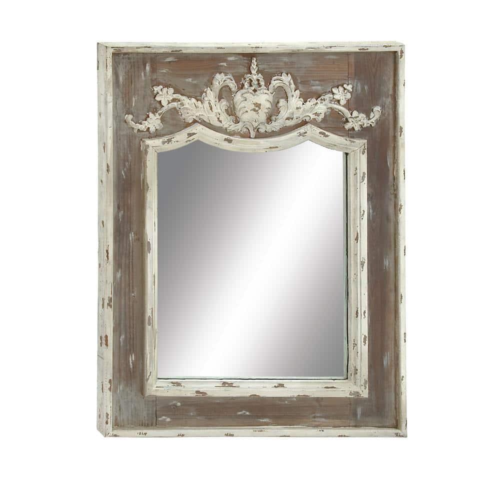 Ophelia & Co. Eberhart Wood Vintage Inspired Acanthus Scroll Floral Brown Wall Mirror with Distressed Cream Accents