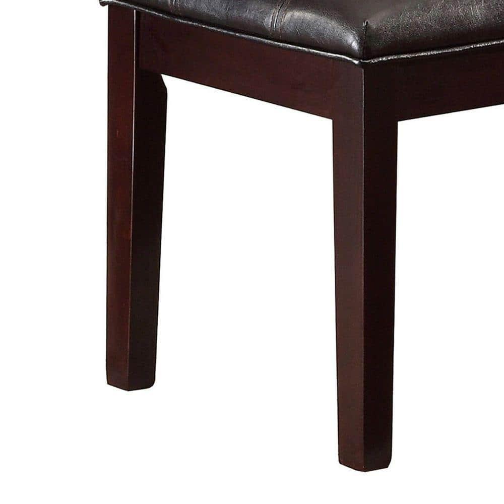 Button Tufted Faux Leather Upholstered Wooden Bench, Espresso Brown