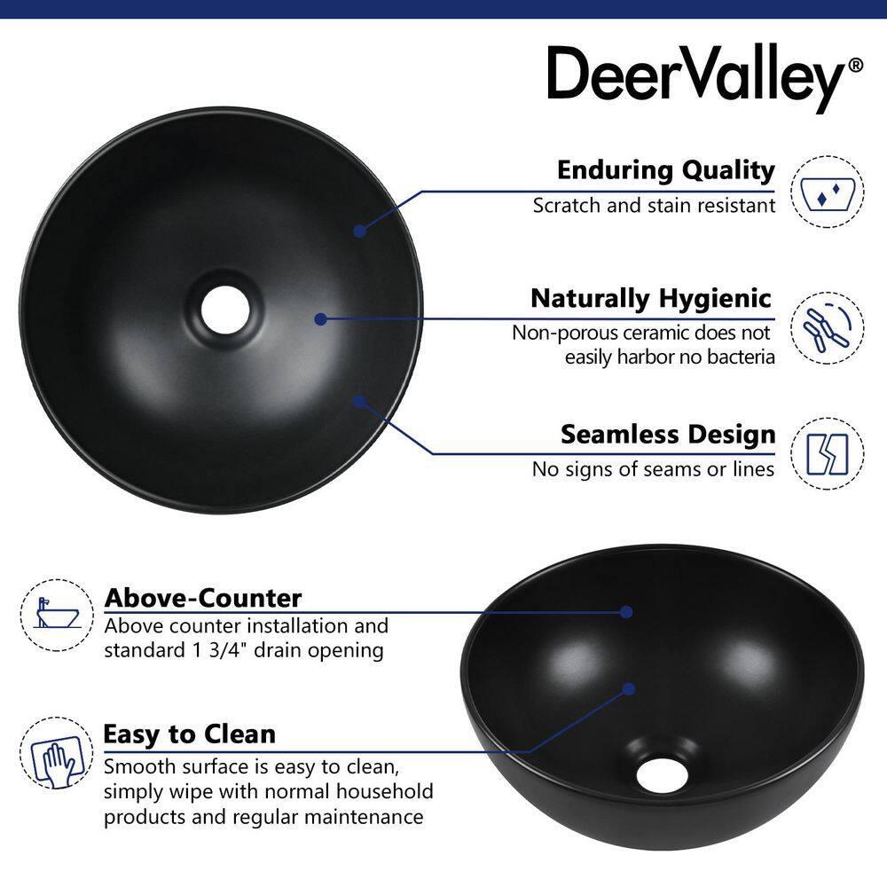 DeerValley Symmetry 13" x 13'' Circular/Round Vitreous Vessel Bathroom Sink