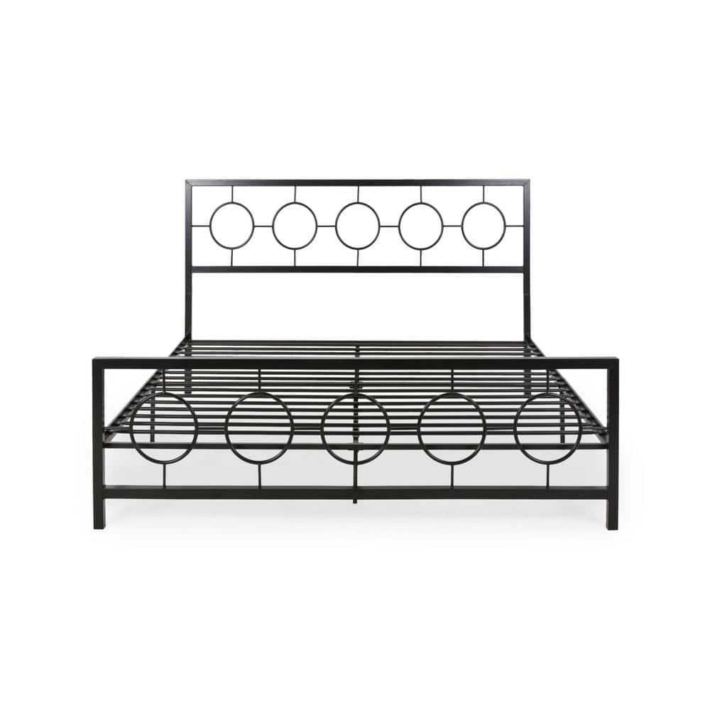 Noble House Ewelina Modern King-Size Iron Geometric Low-Profile Bed Frame, Flat Black