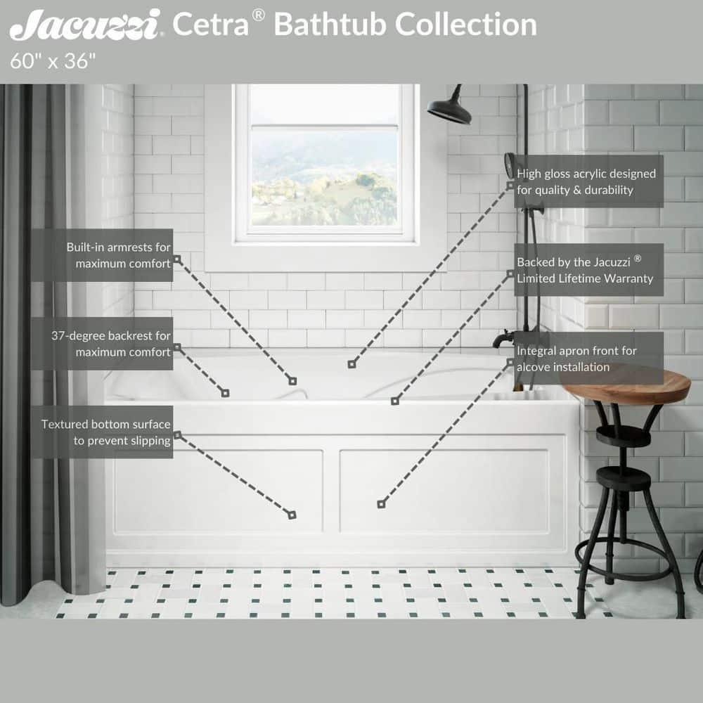 Cetra 60" x 36" Alcove Whirlpool Bathtub