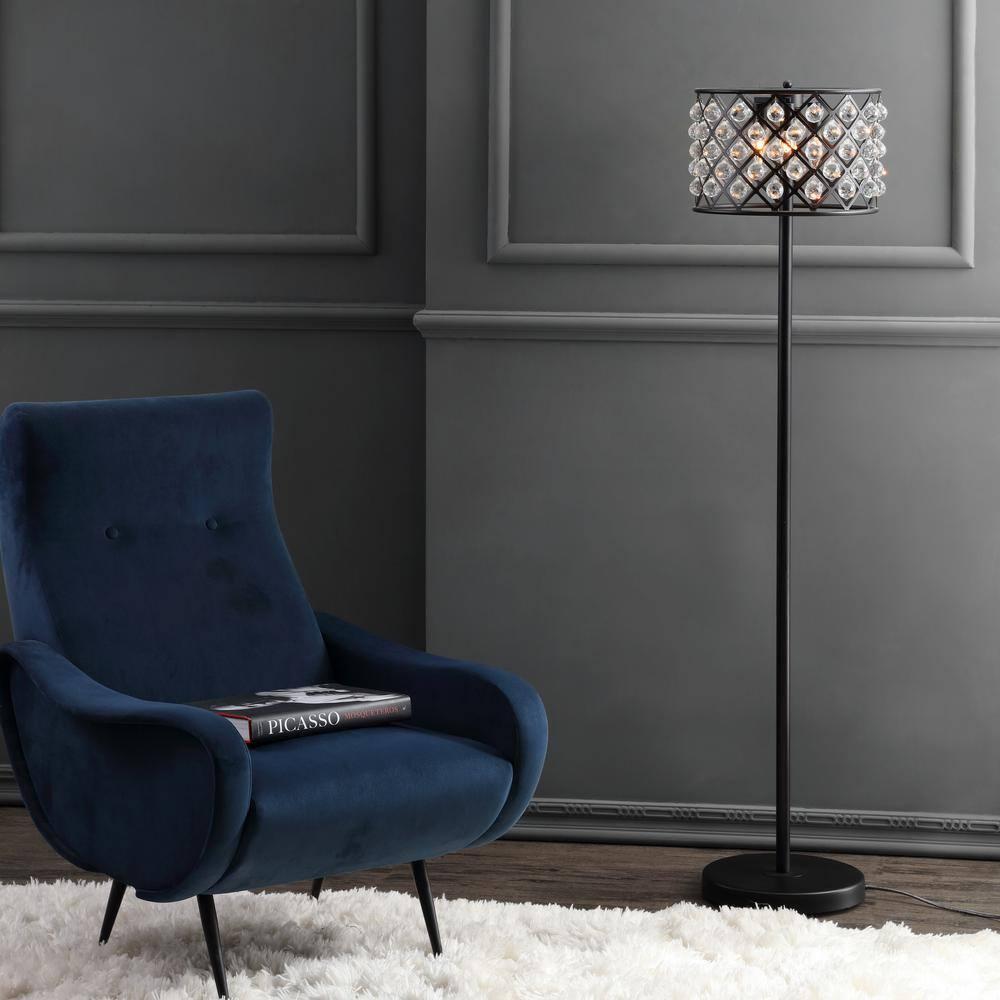 JONATHAN Y JYL9000B Elizabeth 60" Crystal/Metal LED Floor Lamp, Contemporary, Modern, Transitional, Elegant, Office, Living Room, Family Room, Dining Room, Bedroom, Hallway, Foyer, Bronze/Clear