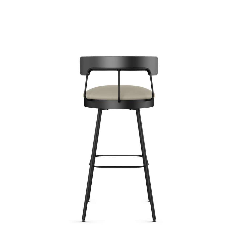 Greige Faux Leather Swivel Bar Stool with Black Metal Base