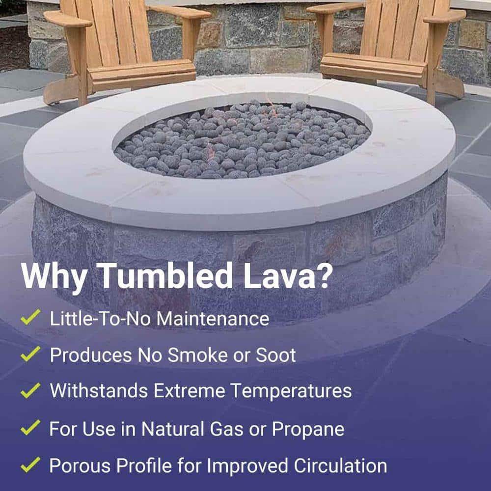 Small Gray and Black Tumbled Lava Stones for Fire Pit, 20 lbs