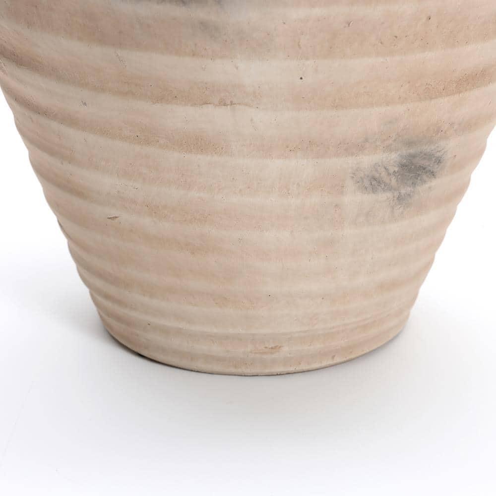 LuxenHome Rustic Brown Ribbed Terracotta 13.2-Inch Tall Urn Vase Beige