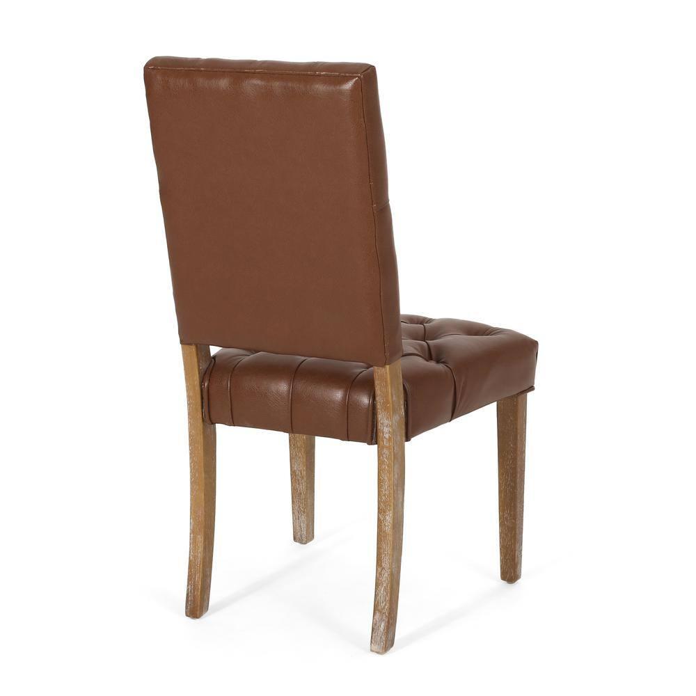 Noble House Uintah Contemporary Faux Leather Dining Chairs, Set of 2, Cognac Brown