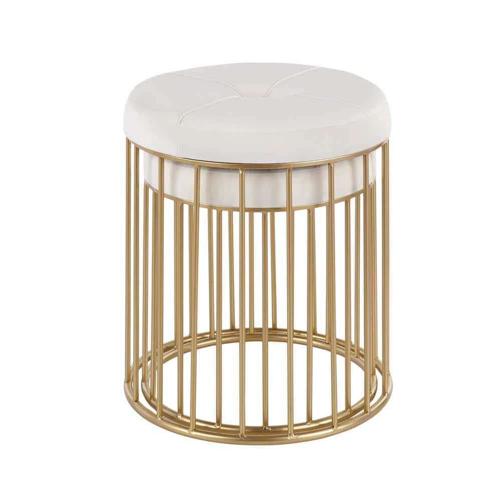Canary Contemporary Nesting Ottomans Gold/Cream - LumiSource: Gold-Tone Metal, Velvet, No Assembly Required