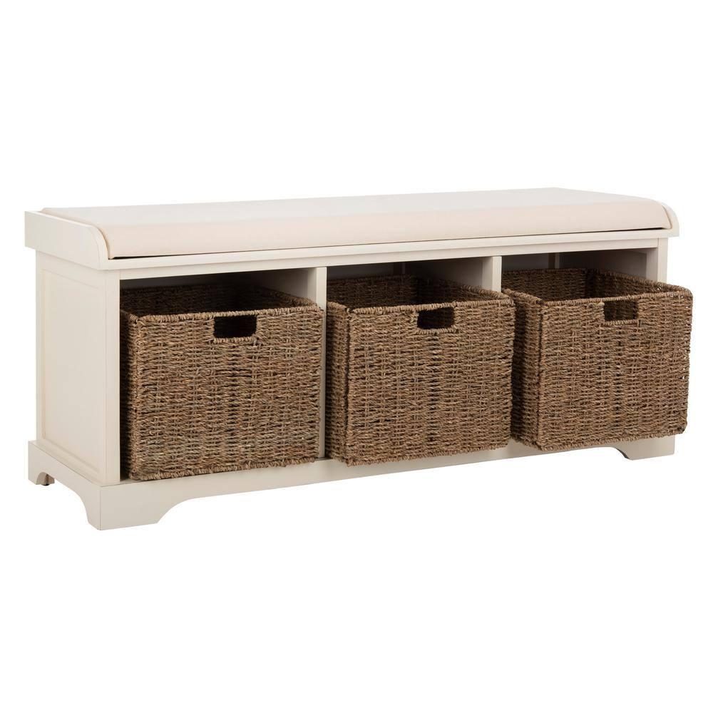 Lonan Wicker Storage Bench - White - Safavieh