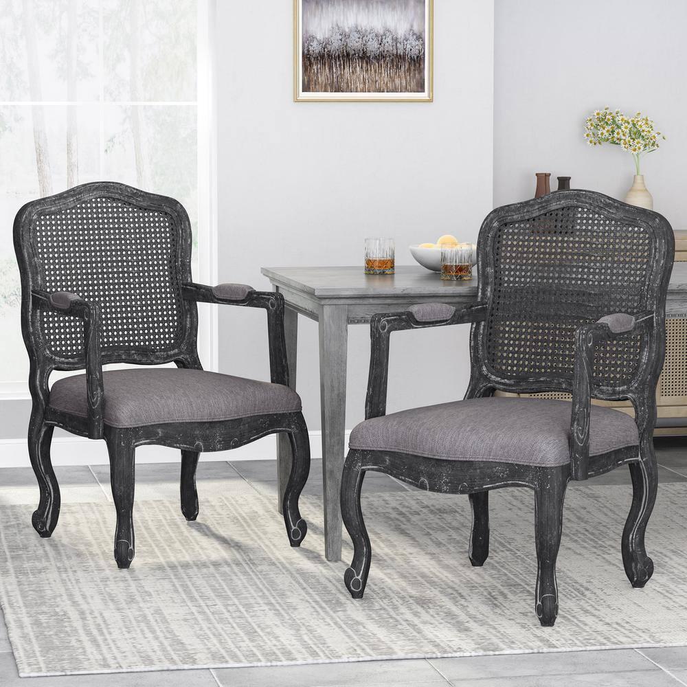 Noble House Corral French Fabric Dining Chair, Set of 2, Gray