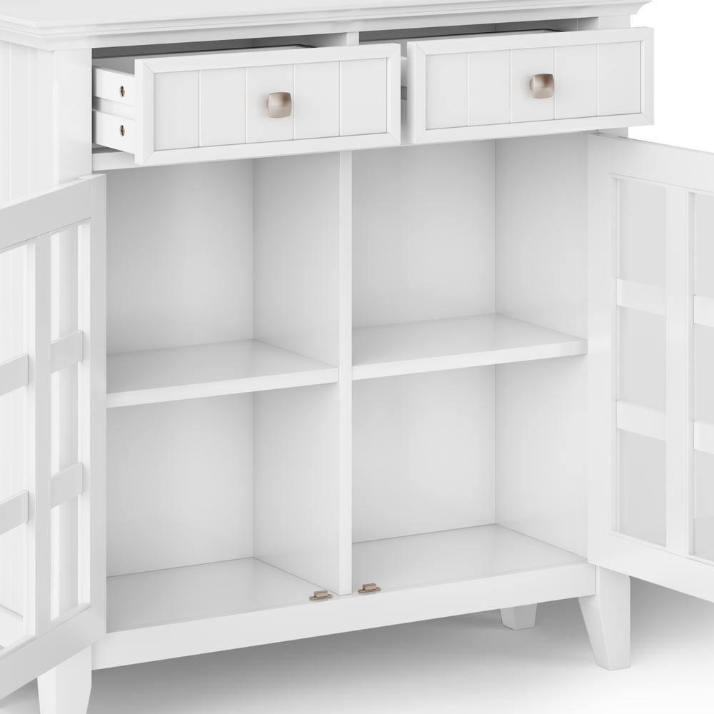 Simpli Home Acadian 36"W Solid Wood 2-Shelf Entryway Storage Cabinet with Glass Doors and 2 Drawers
