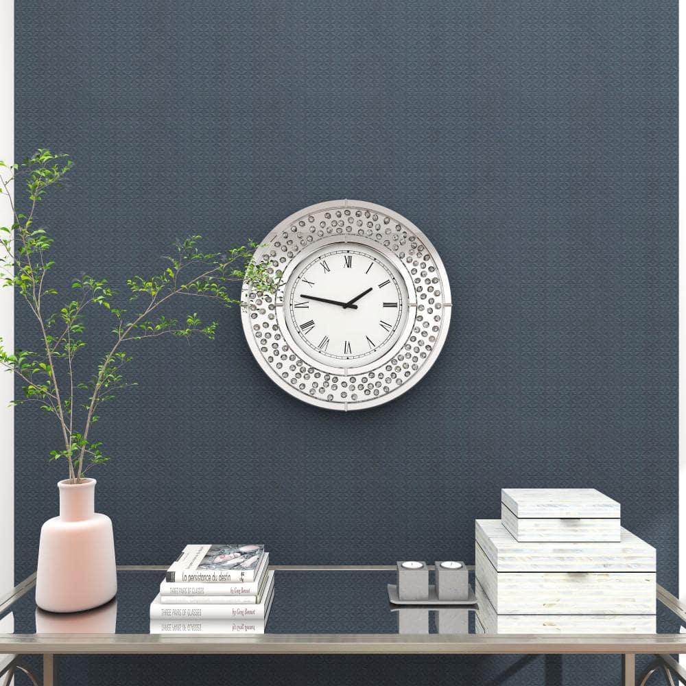 Rosdorf Park Ansonia Glass Mirrored Decorative White Wall Clock with Floating Crystals