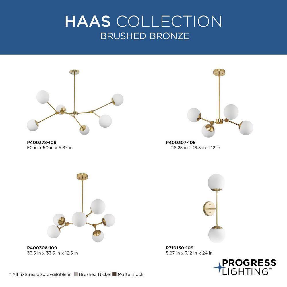 Progress Lighting Haas 6-Light Chandelier, Brushed Bronze, Opal Glass Globes, Design Series