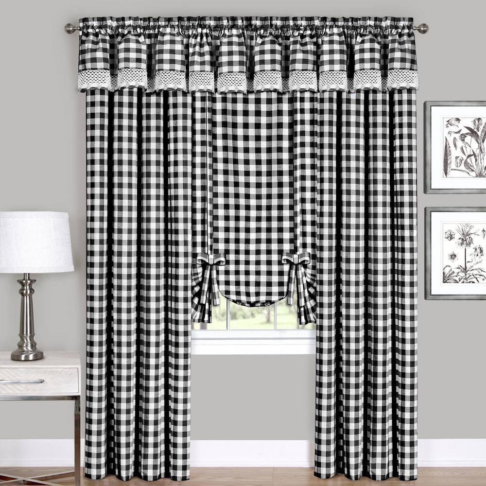 Achim Buffalo Check Window Curtain Panel, 42 inches x 84 inches, Black