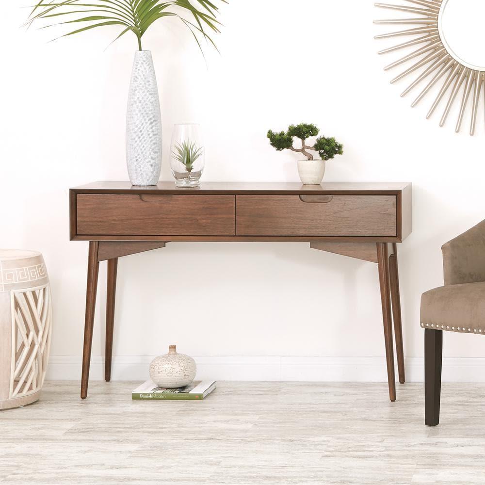 OSP Home Furnishings Copenhagen Console Table Walnut: 47.75" Wide, 2 Drawers, Wood Frame & Surface