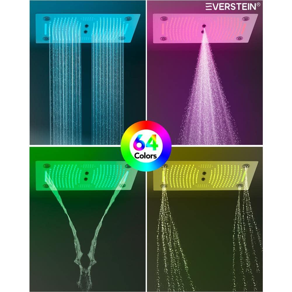 EVERSTEIN 12 in. Dual Rain Shower Heads System, 1.8 GPM Muti Spray Patterns Wall & Celling Mounted Shower Head with Handheld Shower Sparyer, Side Jets & Knob Valve Body, Brushed Nickel