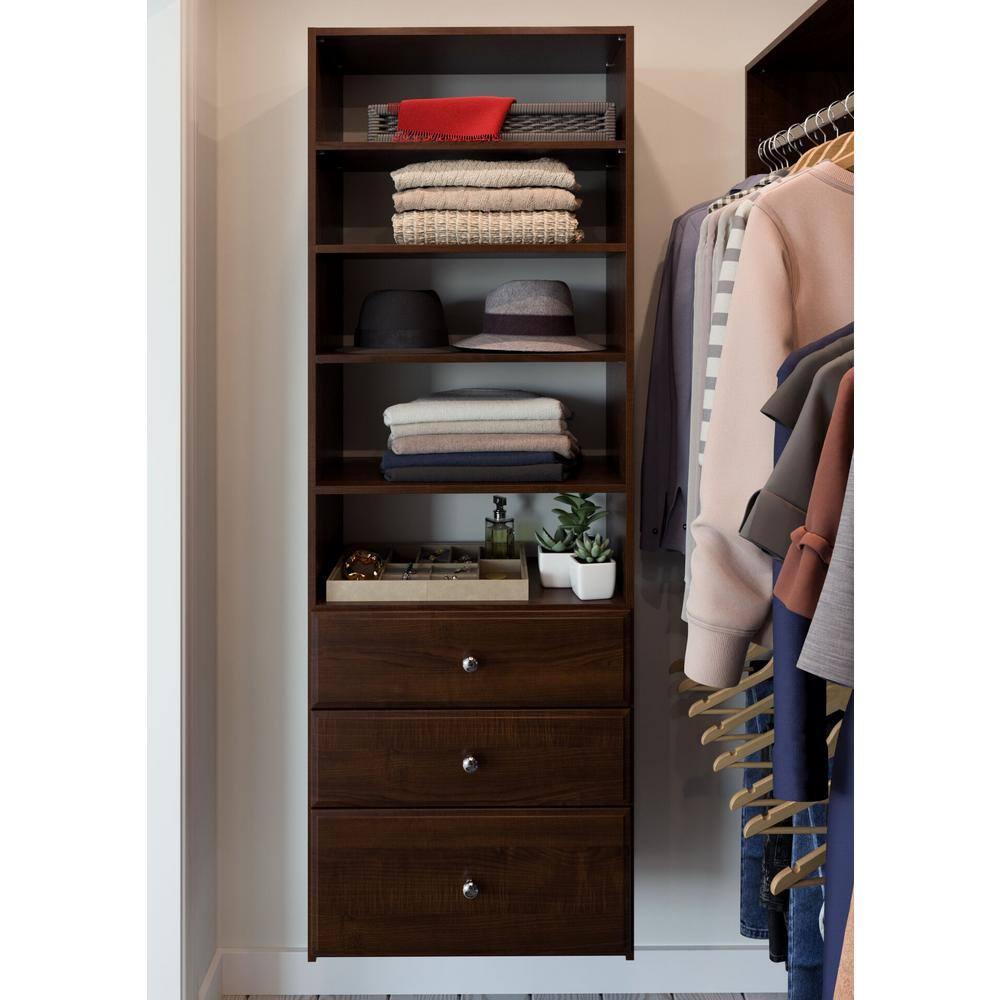 Easy Track Premium Tower Closet Organizer with Shelves and Drawers, Truffle