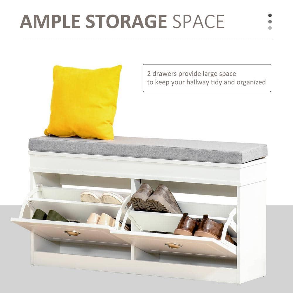 HEIMAO Modern Shoe Rack Bench Storage Organizer With Cushion, 2 Drawers, Adjustable Shelf, Holds 8 Pairs