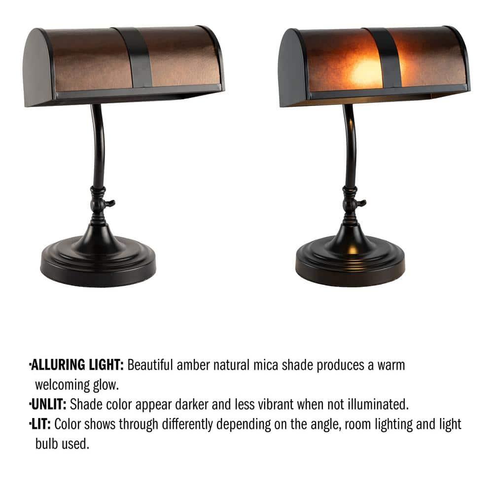 Lavish Home Mission-Style LED Banker's Lamp with Amber Mica Shade (Black)