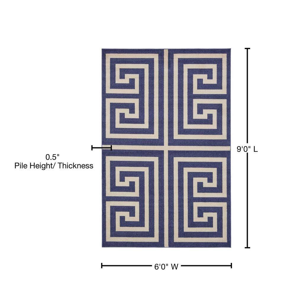 Unique Loom Athens Collection Area Rug - Greek Key (6' 1" x 9' Rectangle Navy Blue/Beige)