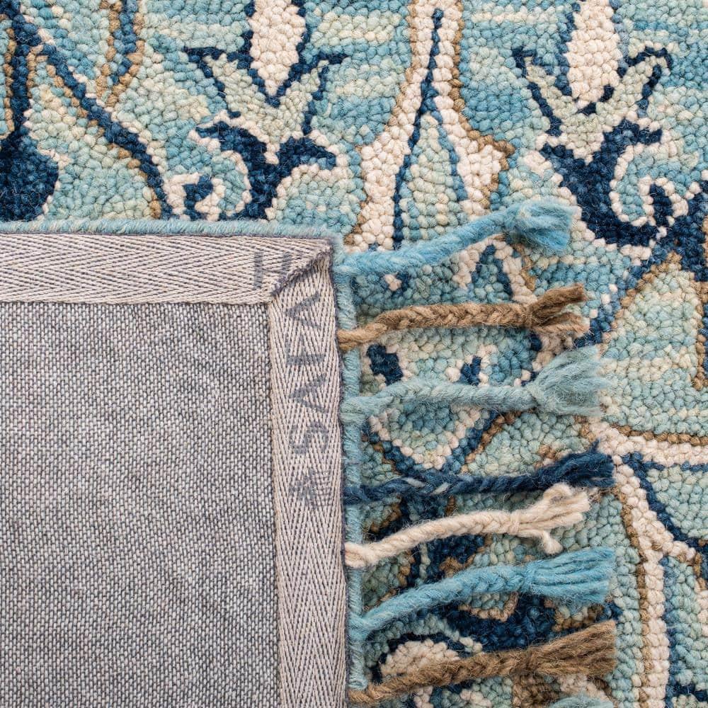 SAFAVIEH Blossom Frona Floral Wool Fringed Area Rug, Blue/Ivory, 9' x 12'
