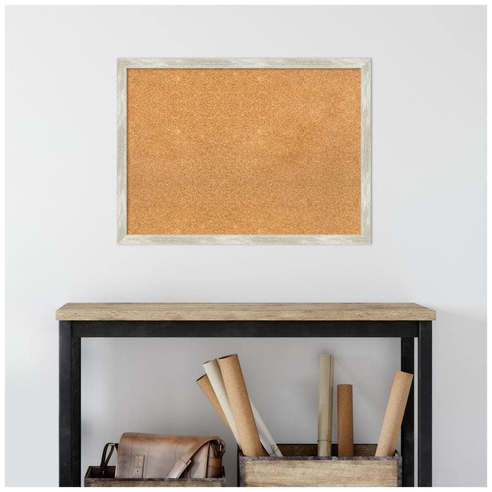 Amanti Art Natural Cork Board Framed Crackled Metallic Narrow Bulletin Board 30 in. x 22 in.