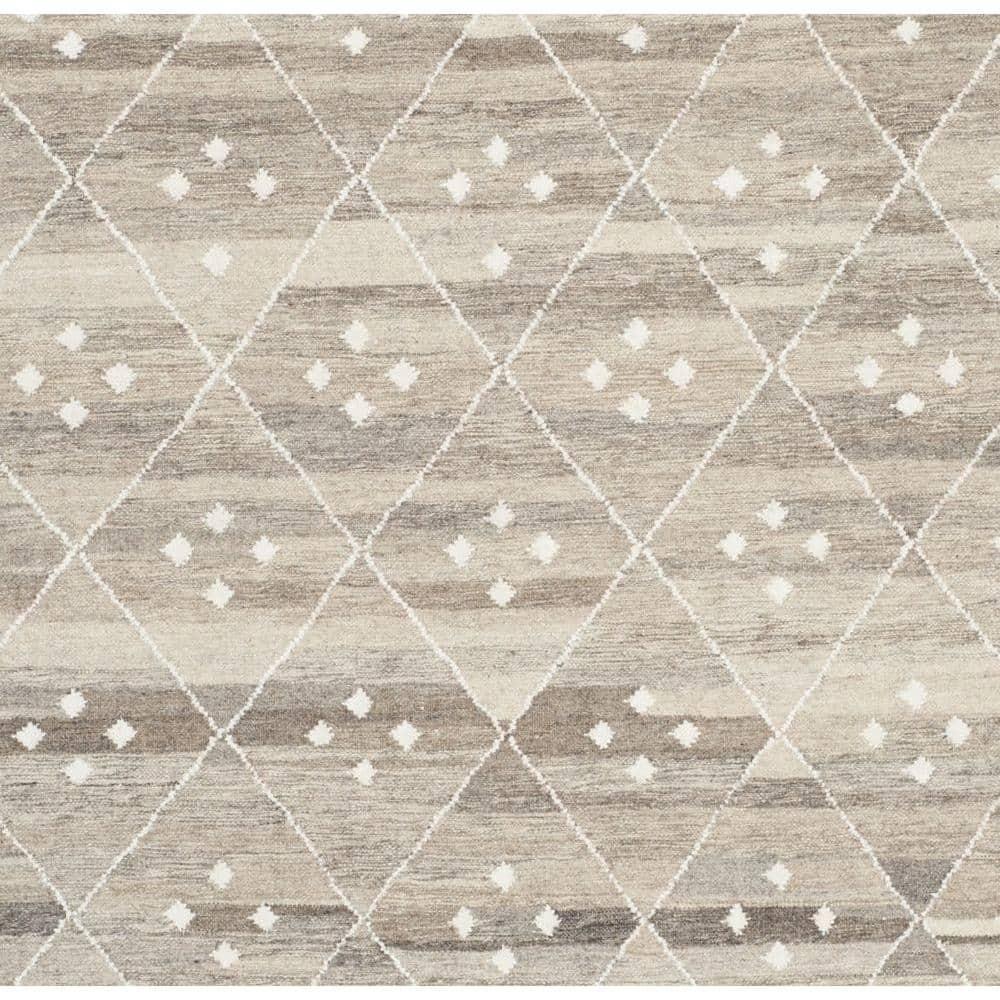 Natural Kilim Hand Woven Wool/Viscose/Cotton Geometric Rug in Natural Beige/Ivory