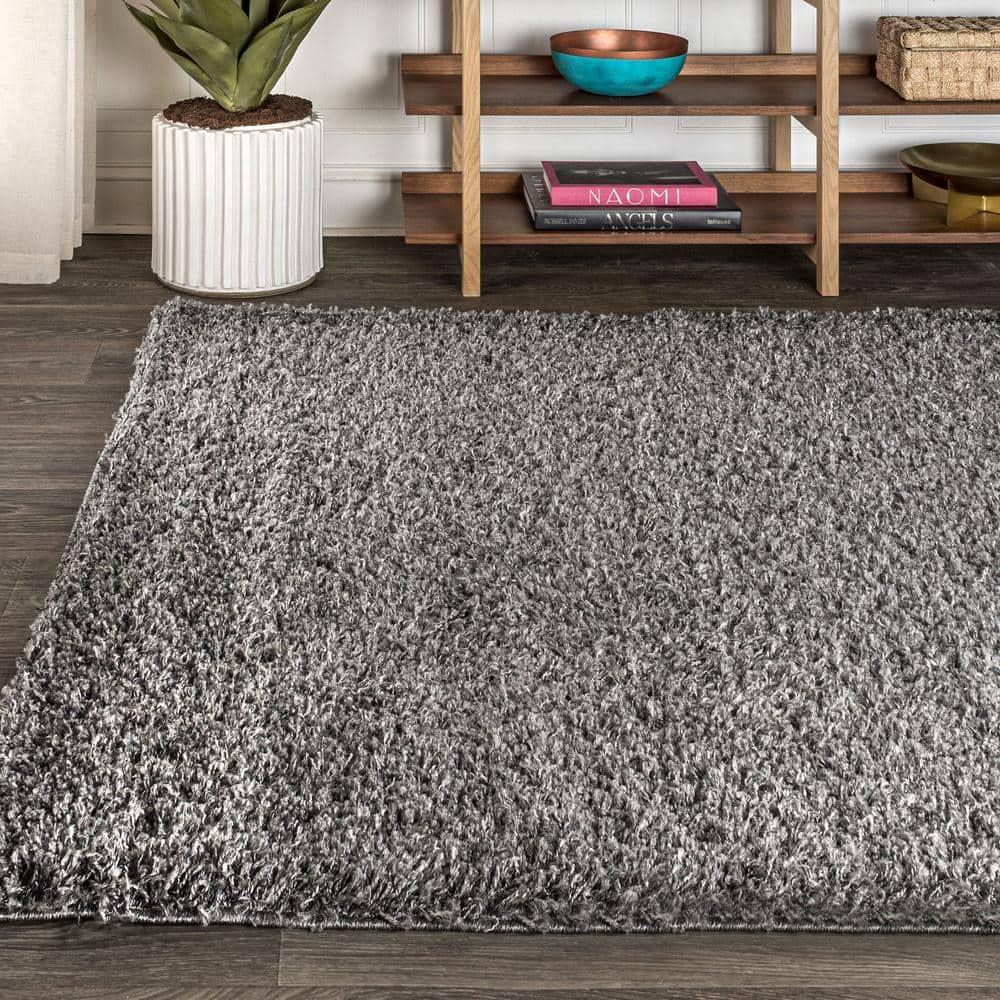 4'x6' Mercer Shag Plush Area Rug, Charcoal - JONATHAN Y
