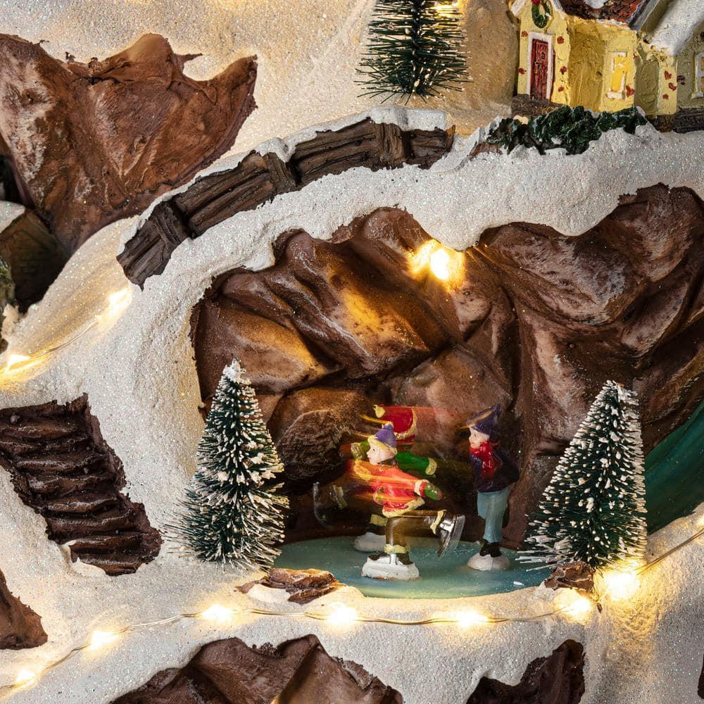 18-Inch Snowy Mountain Village with LED Lights and Music