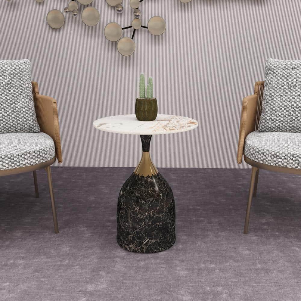 LeisureMod Side Table Round Sintered Stone Top Modern Accent Table with Stainless-Steel Base Chic End Table Oslo Series in Marbled Brown