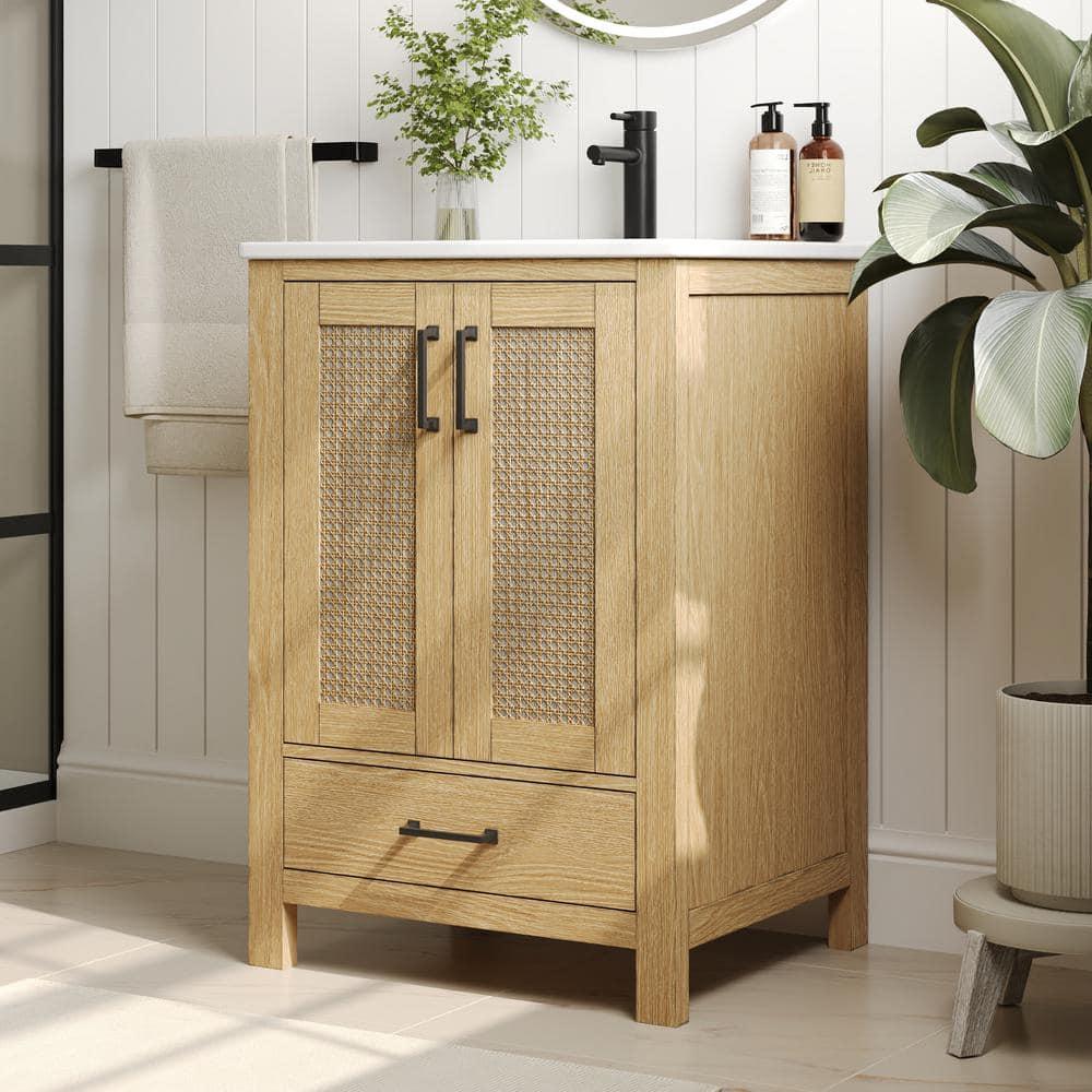 DeerValley Cove 24" Fully Assembled Single Bathroom Vanity with Ceramic Top, Soft-close Doors and Drawer