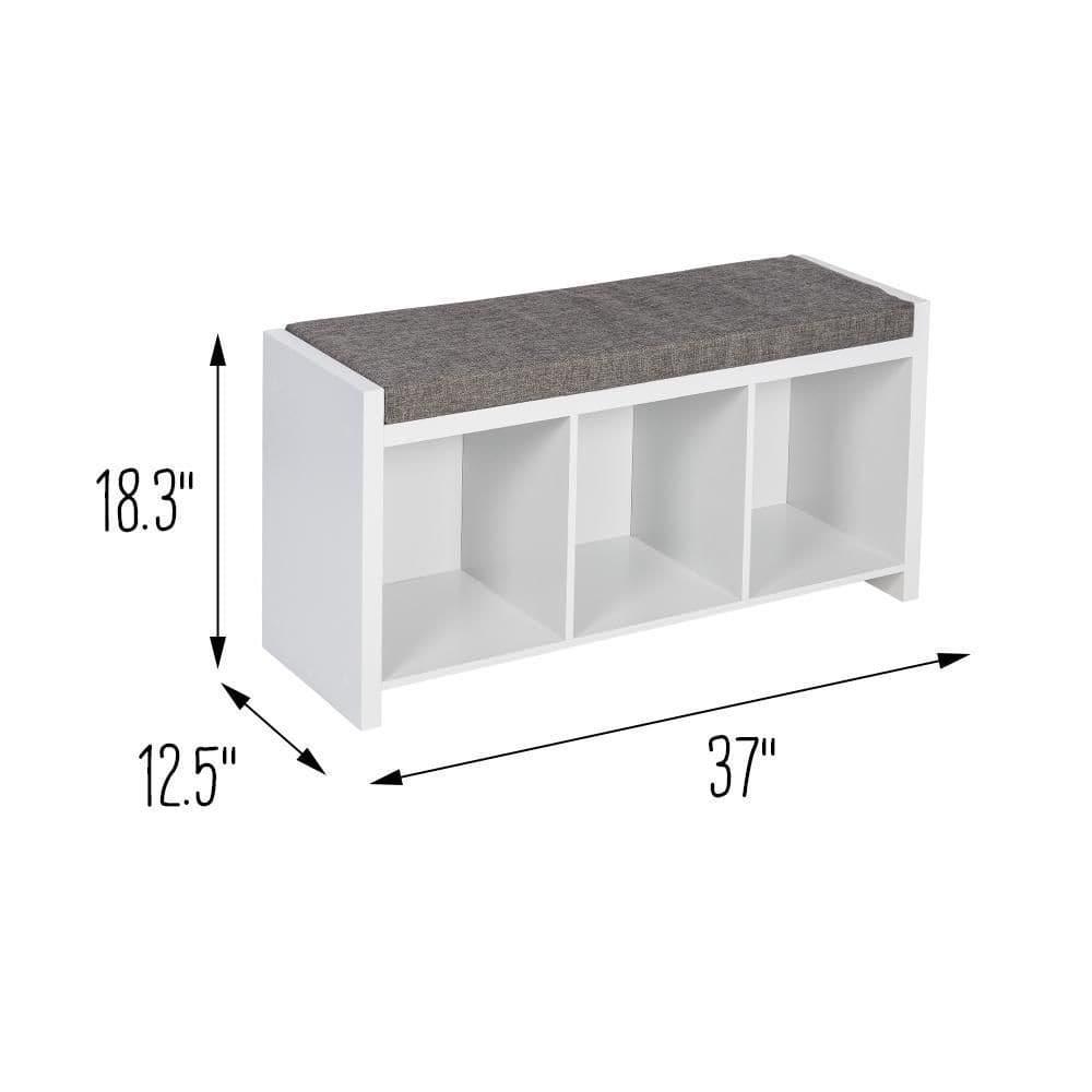 Honey-Can-Do Particle Board 37" W x 18.3" H 3-Cubby Shoe Storage Bench, White/Gray