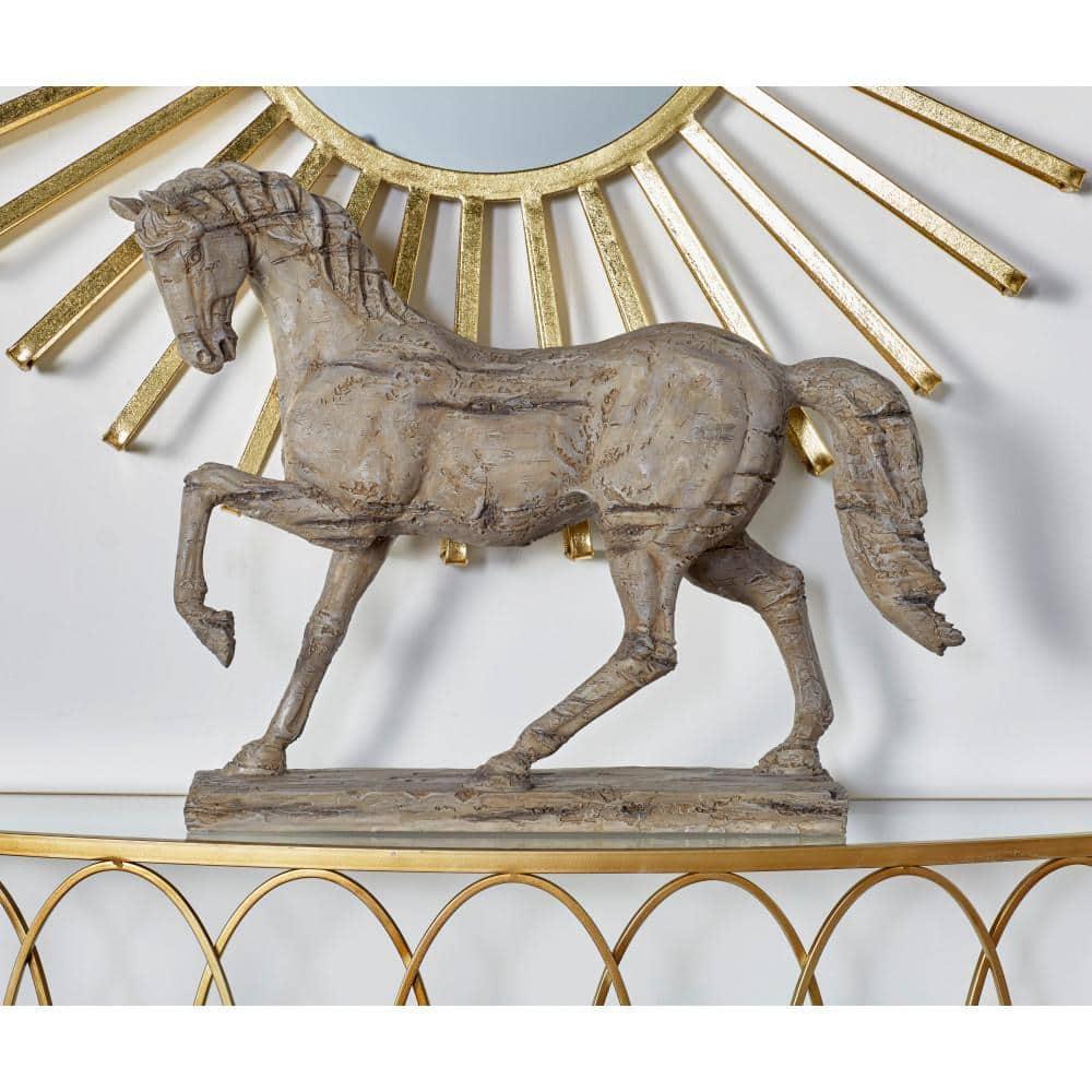 Beige Resin Prancing Horse Figurine with Weathered Finish