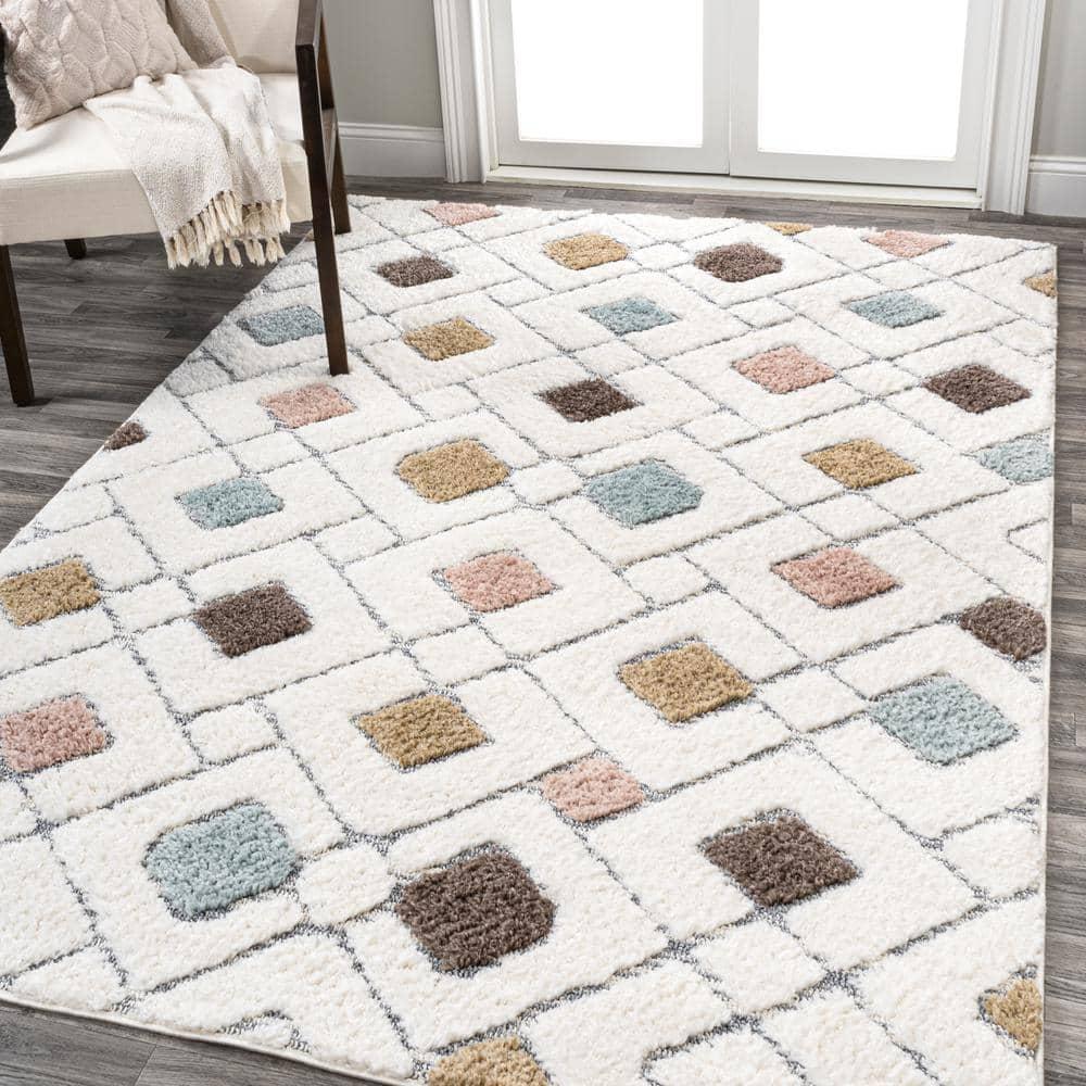 3' x 5' Astrid Retro Trellis High-Low Area Rug, Multi/Cream - JONATHAN Y