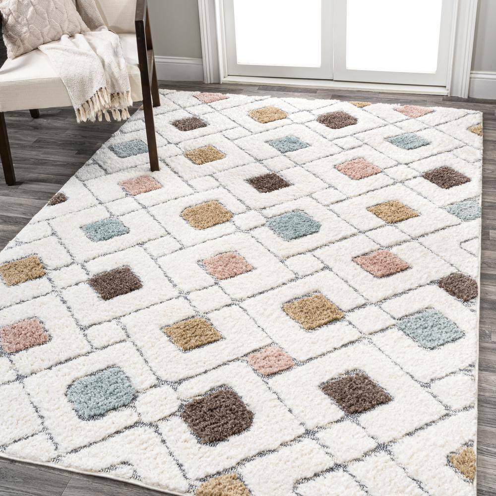 5' x 8' Astrid Retro Trellis High-Low Area Rug, Multi/Cream - JONATHAN Y