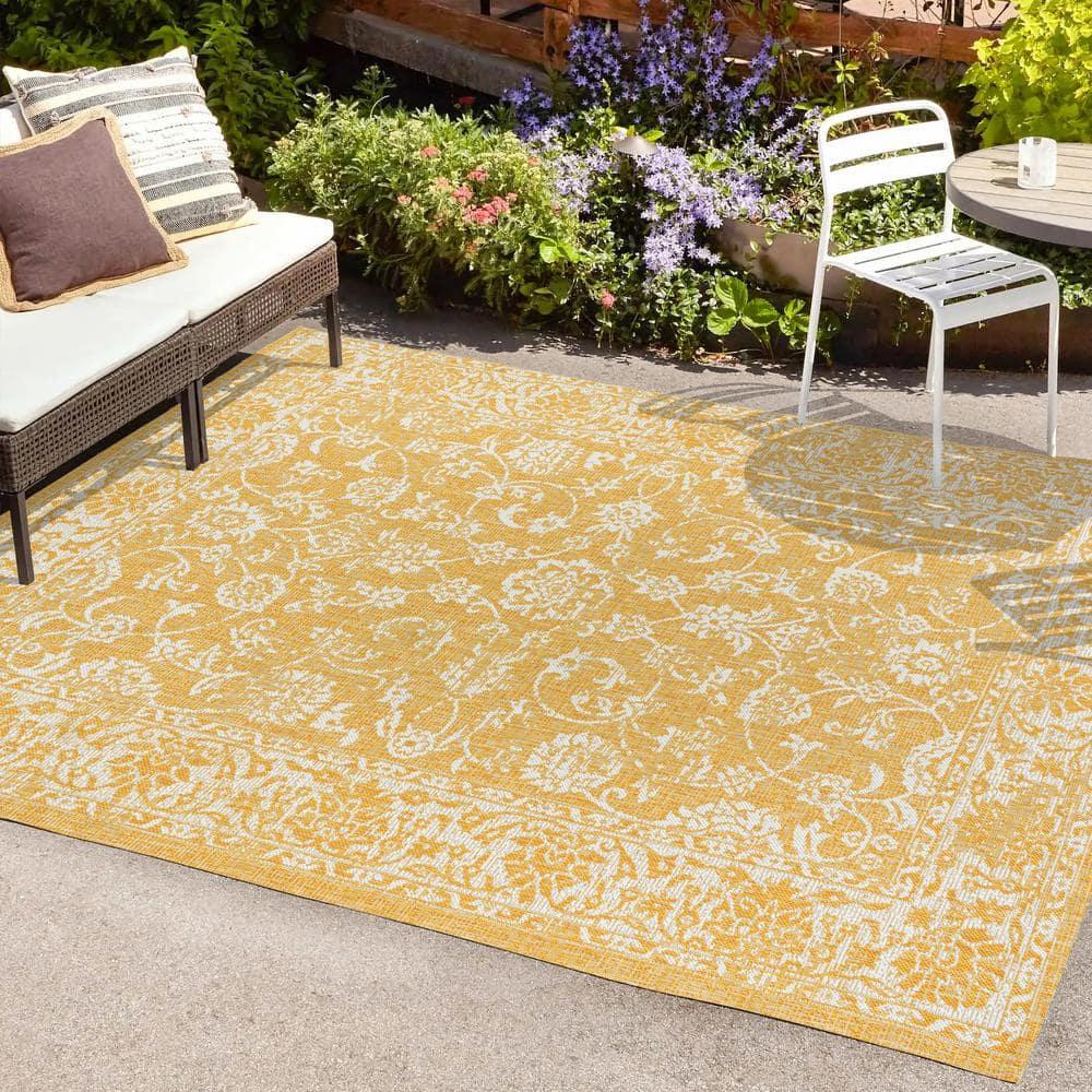 9' x 12' Tela Bohemian Textured Weave Floral Indoor/Outdoor Area Rug, Yellow/Cream - JONATHAN Y