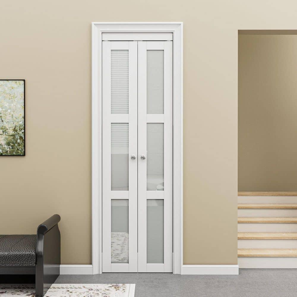 DOOOLI Glass Bifold Door - 3 Lite Transparent Glass Design With Bifold Door Lock & T Shape Handle