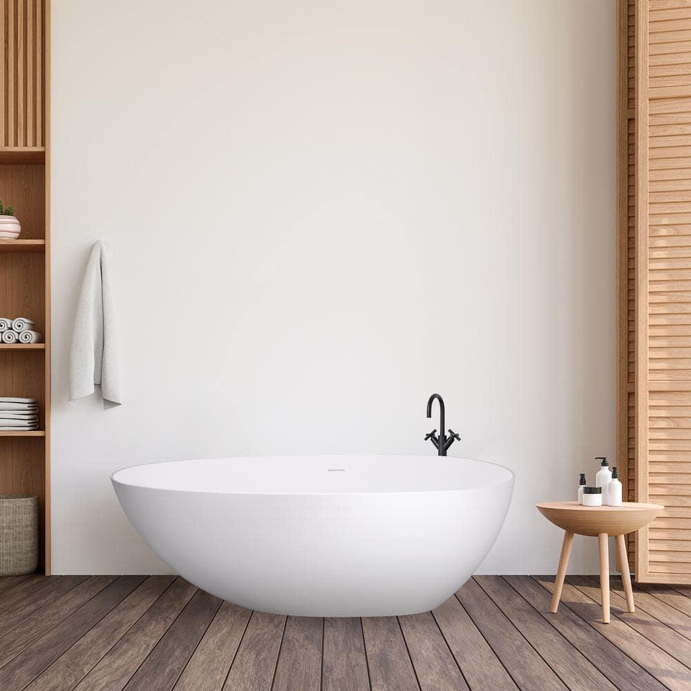 Giotto 59.1" x 30.7" Freestanding Soaking Stone Rein Bathtub