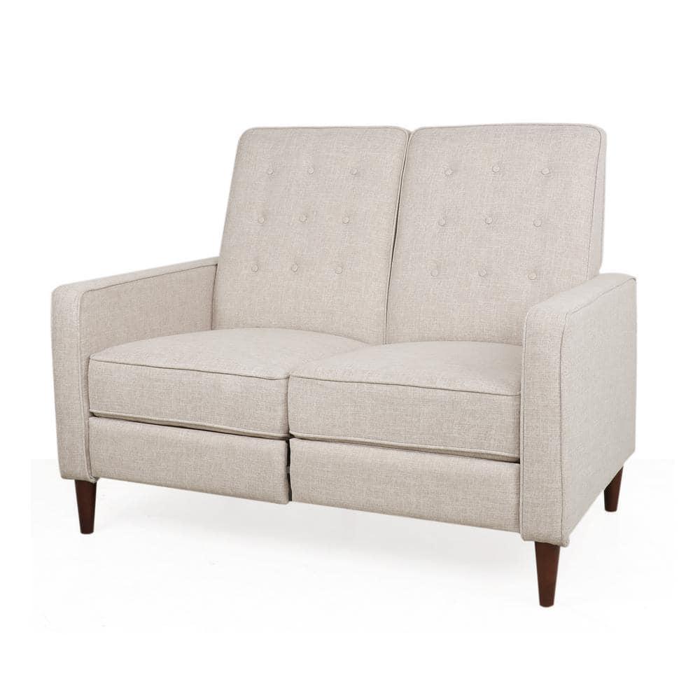 Noble House Craigue Fabric Tufted Loveseat Pushback Recliner, Beige