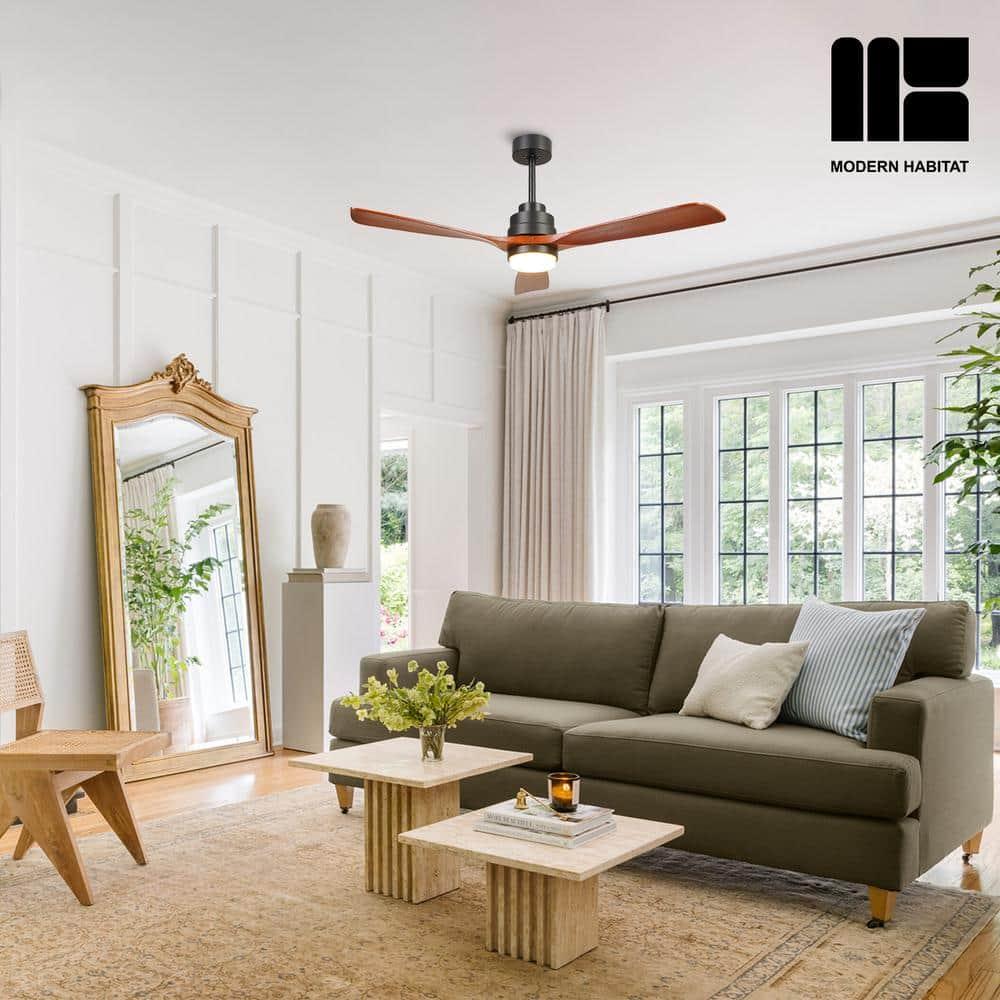 Auravista 52 In. Indoor Medium Red Oak Ceiling Fan With LED Light Bulbs And Remote Control