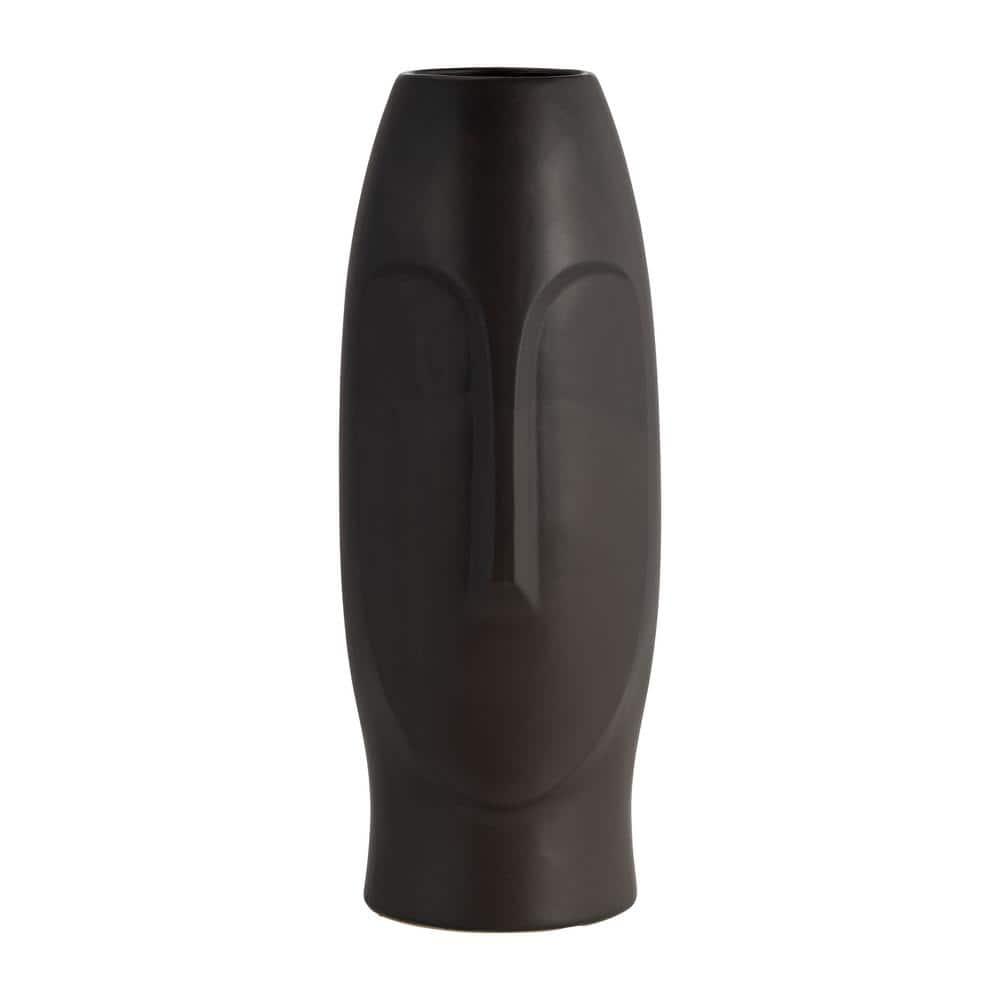 Sagebrook Home 14" Ceramic Face Vase - Ceramic Table Decor, Rustic Decorative Centerpiece For Home, Wedding, Office Decor - Black Vase Decor