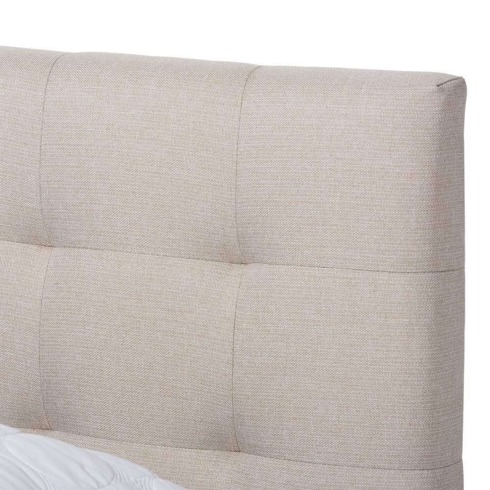 King Mitchell Rustic Industrial Walnut Wood and Fabric Metal Platform Bed Beige - Baxton Studio: Plywood & MDF, No Box Spring Needed