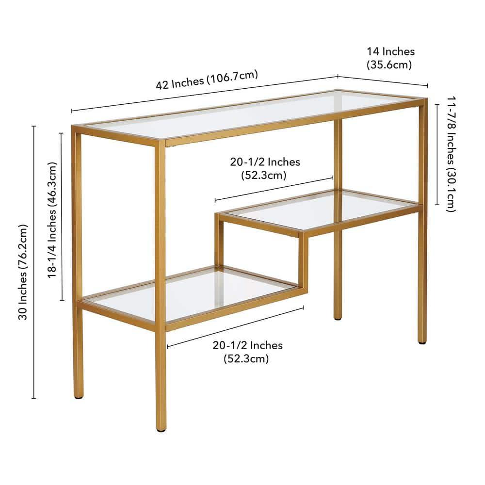 Brass and Glass Console Table with Storage Shelves