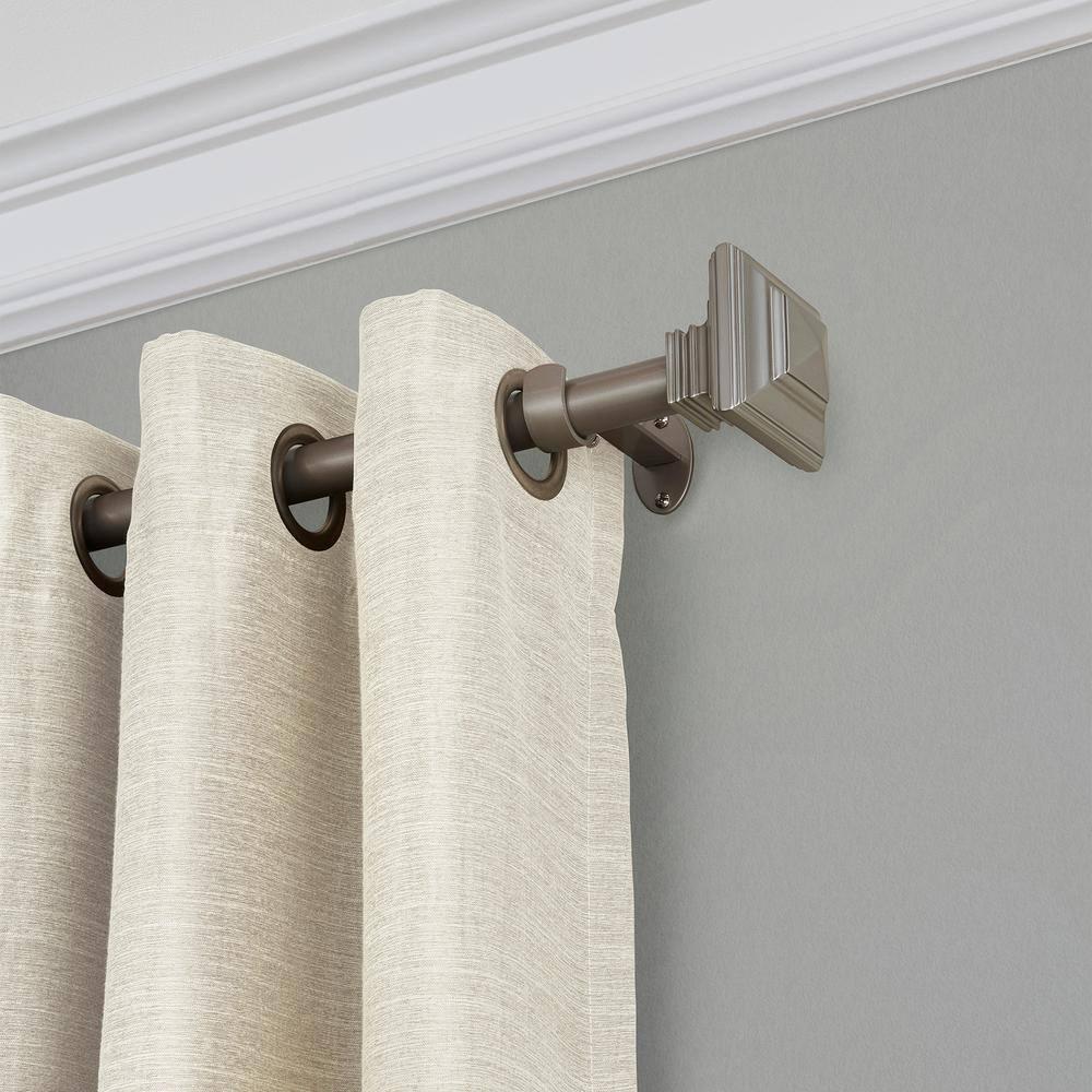 Florence 1" Window Drapery Single Curtain Rod with Stacked Square Finial - 28"-48" - Nickel - Elrene Home Fashions