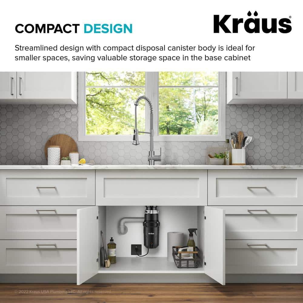 Kraus 1/3 HP WasteGuard High-Speed Ultra-Quiet Motor Garbage Disposal with Quick Connect Mount