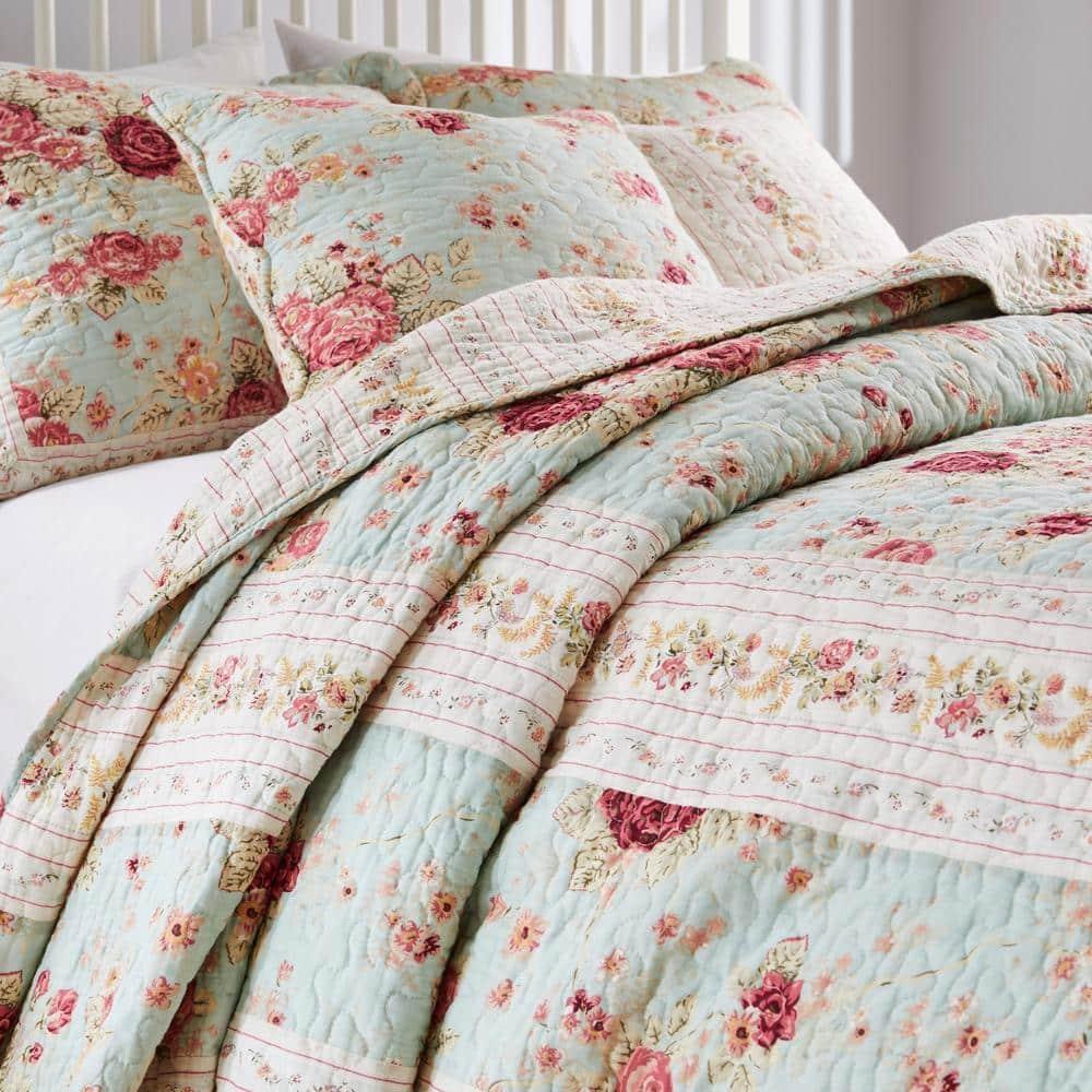 Greenland Home Fashions Antique Rose Cotton Reversible Quilt Set with Throw Pillows