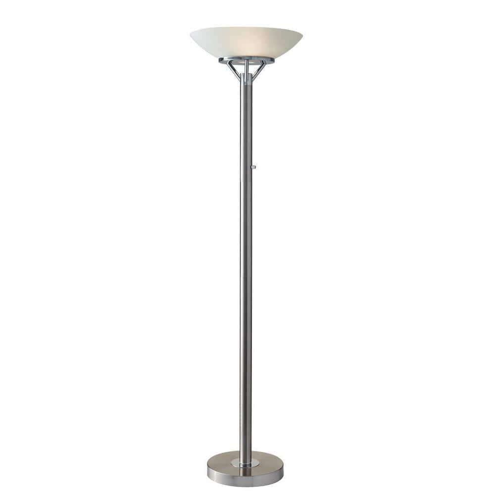 71.5" Expo Floor Lamp Silver - Adesso: ETL Listed, Metal Body, Glass Shade, 2 Sockets, Modern Design