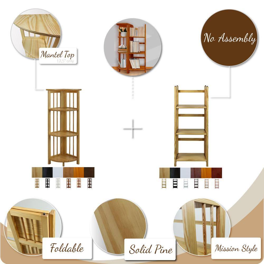 Casual Home 4-Shelf Corner Folding Bookcase-Color:Natural